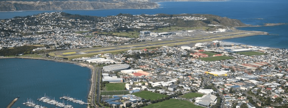 Aerial view of airport from the west