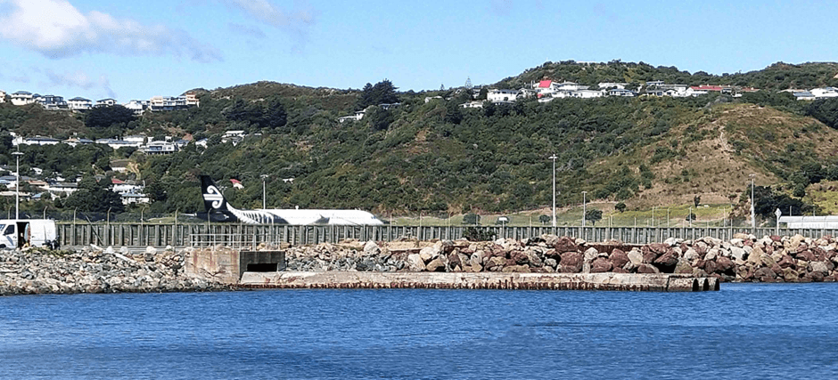 View of Wellington Airport with Wellington Water facility in background
