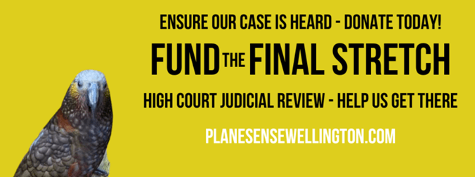 Banner image for planesensewellington.com. A Kea is on the left and the headline "Fund the Final Stretch" is centre.